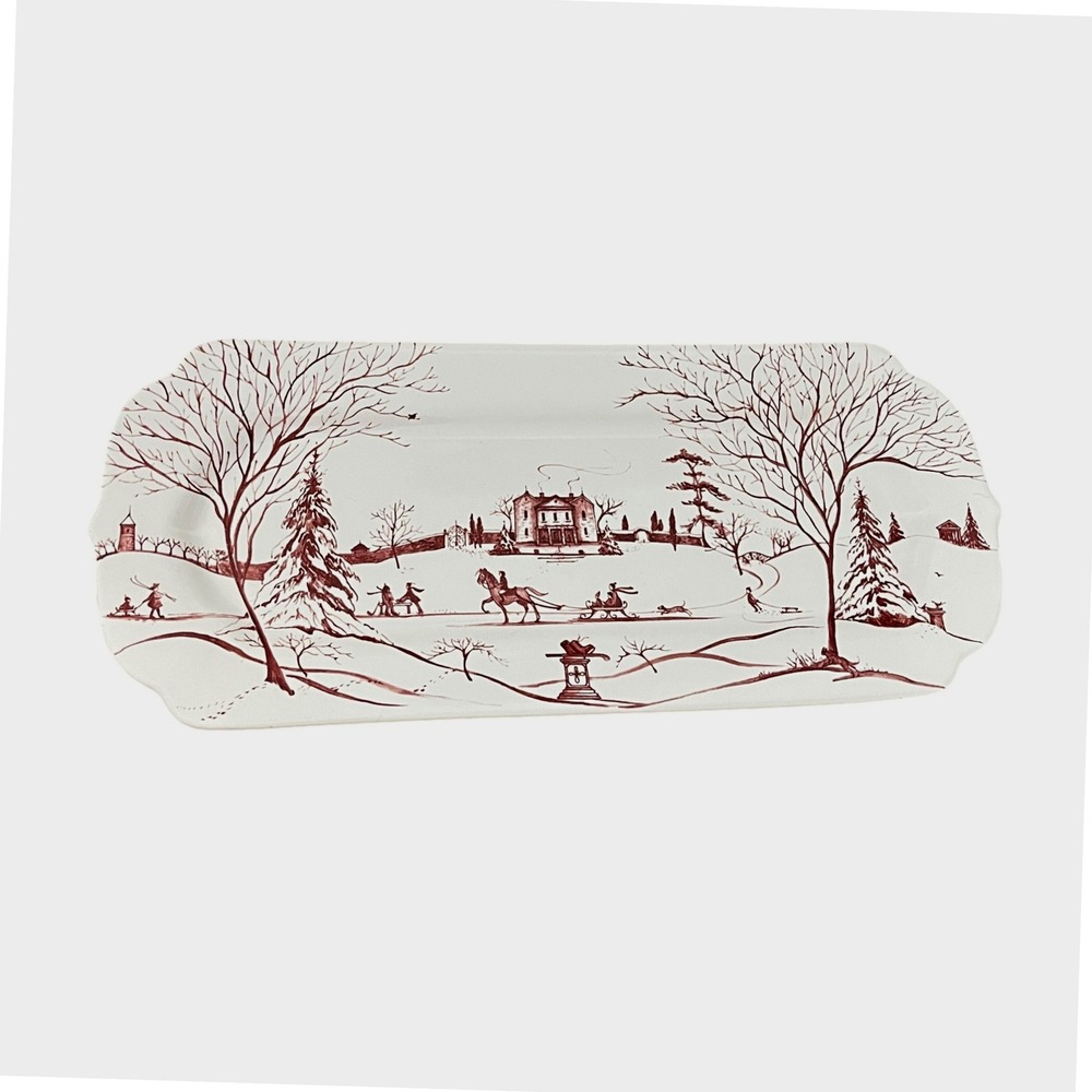 Juliska Country Estate Platter Ruby Red Winter Main House Toile Tray